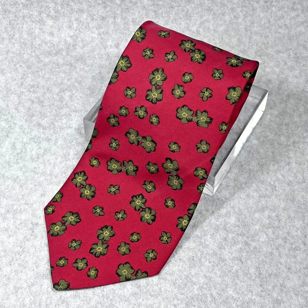 Banana Republic Mens 100% Silk Tie Red Floral Geometric Necktie Made In Italy